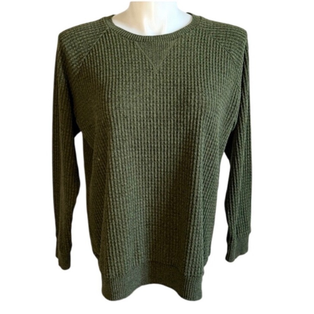 Torrid Womens Olive Green Waffle Knit Long Sleeve Crew Neck Top Size 1 (14/16)
